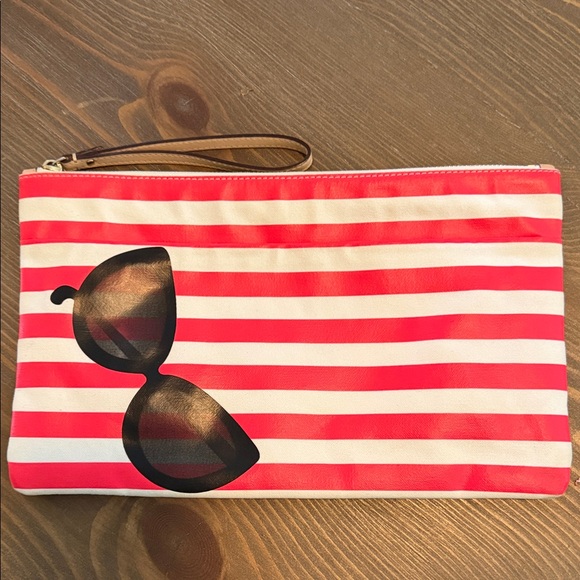 Kate Spade Red and White Stripe Wristlet Clutch with Sunglasses Graphic - Picture 7 of 7